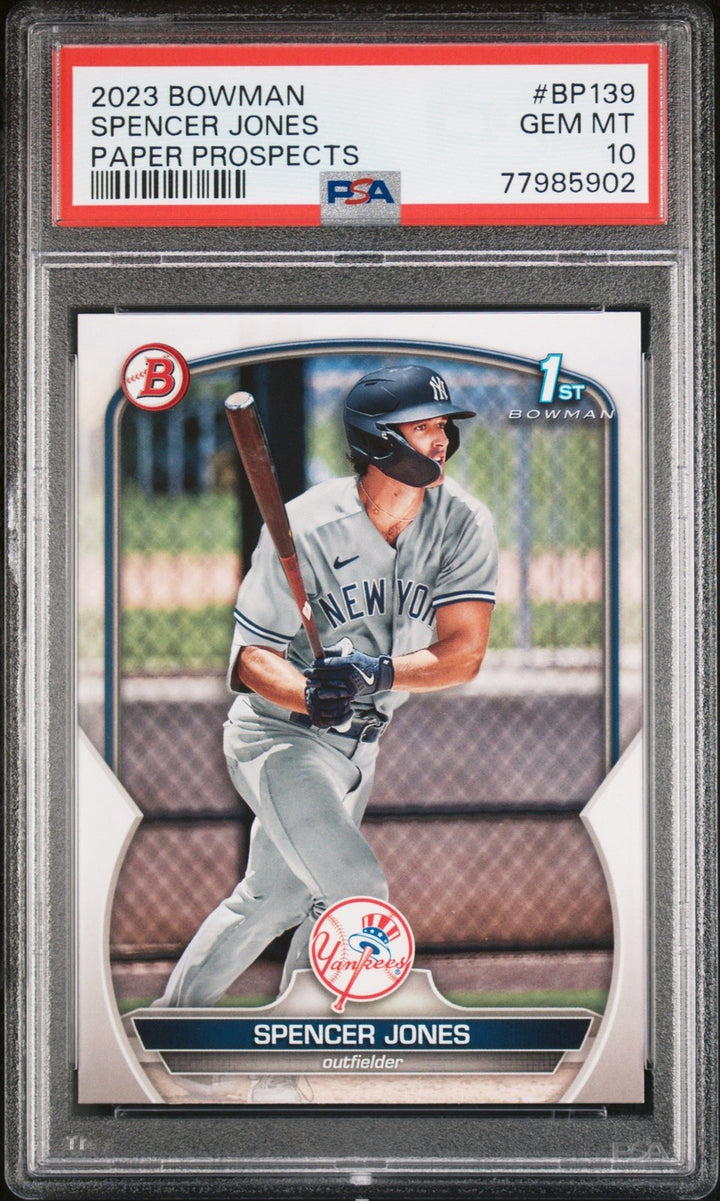 Graded 2023 Bowman Spencer Jones #BP139 Paper Prospects RC Card PSA 10