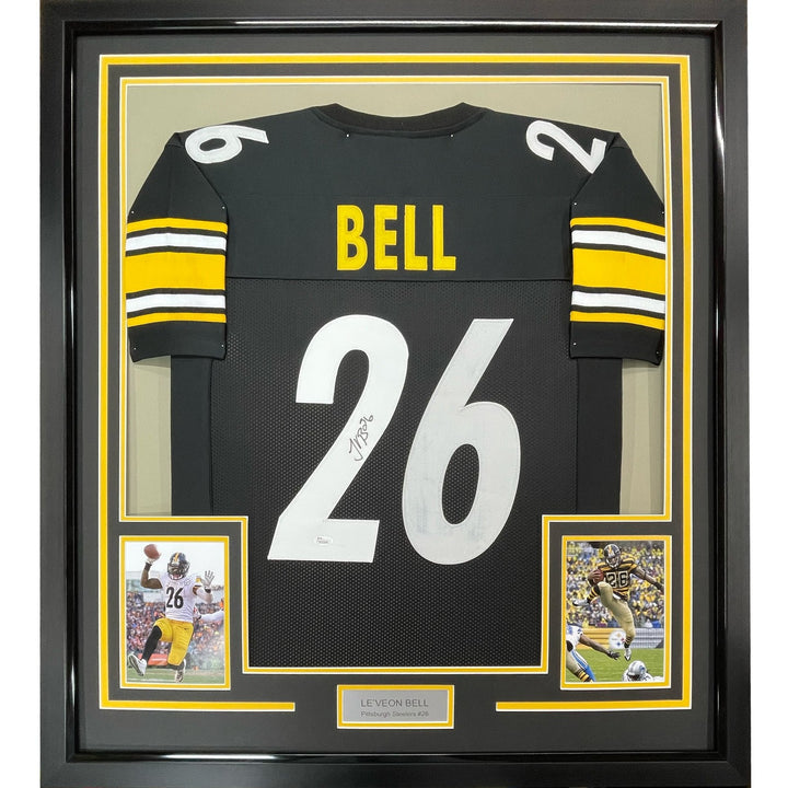 Framed Signed Le'Veon Bell 35x39 Pittsburgh Black Jersey JSA COA