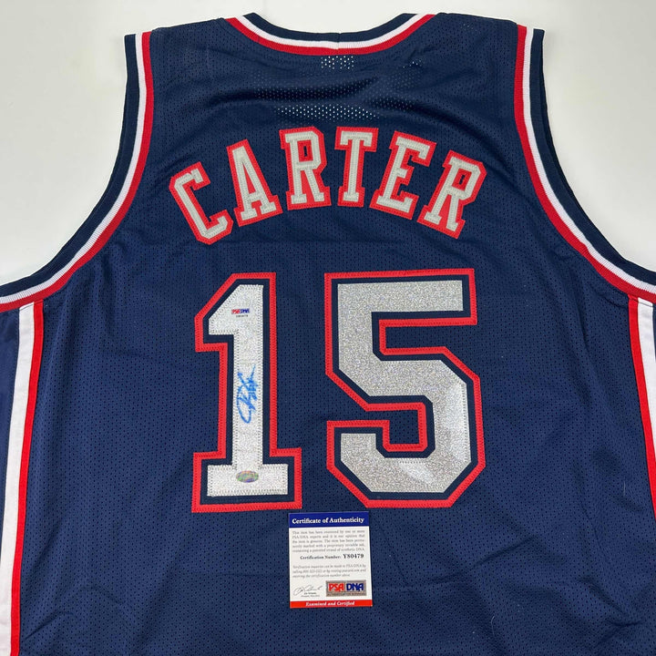 Autographed/Signed Vince Carter New Jersey NJ Navy Blue Jersey PSA/DNA COA