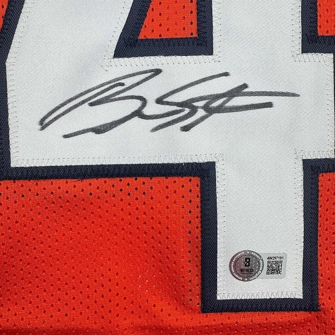 Framed Signed Brandon Stokley 35x39 Denver Orange Jersey Beckett COA