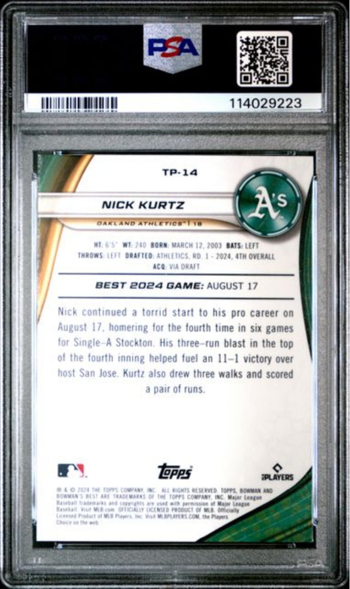 Graded 2024 Bowmans Best Nick Kurtz #TP14 Aqua Lava /199 RC Baseball Card PSA 10