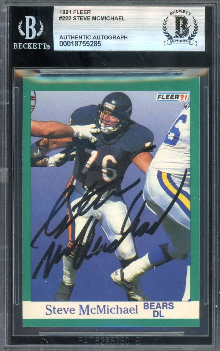 Steve McMichael Beckett BAS Signed 1991 Fleer Autograph Bears