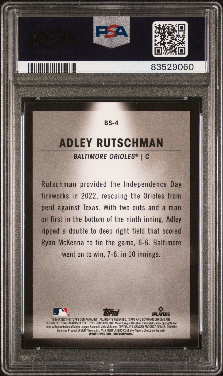 Graded 2023 Topps Bowman Adley Rutschman #BS4 Spotlights RC Card PSA 10