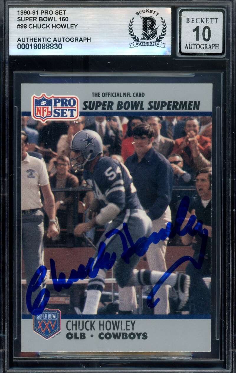 Chuck Howley Gem Mint 10 Beckett BAS Signed 1990-91 Pro Set Super Bowl Autograph