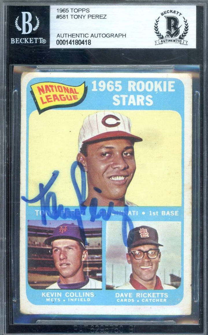 Tony Perez Beckett BAS Signed 1965 Topps Rookie Autograph