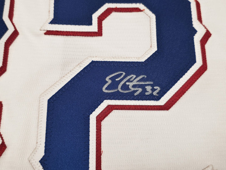 Rangers Evan Carter Signed White Nike Jersey Size XXL "23 WS Champs" Beckett Wit