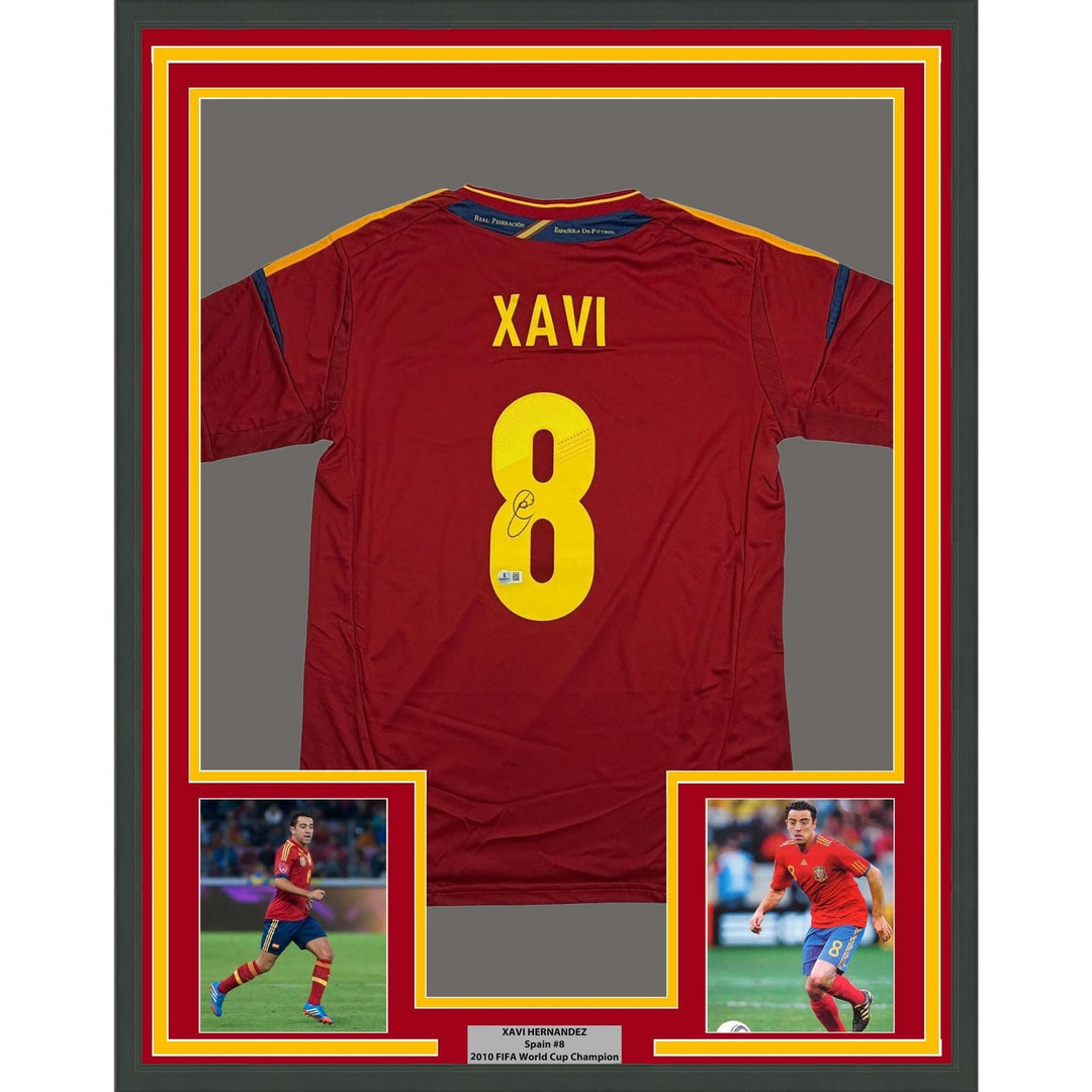 Framed Autographed/Signed Xavi Hernandez 35x39 Spain Red Jersey Beckett COA