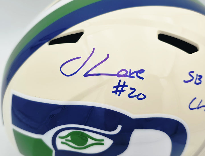 Julian Love Signed Seahawks Cream Retro Full Size Speed Replica Helmet MCS Holo