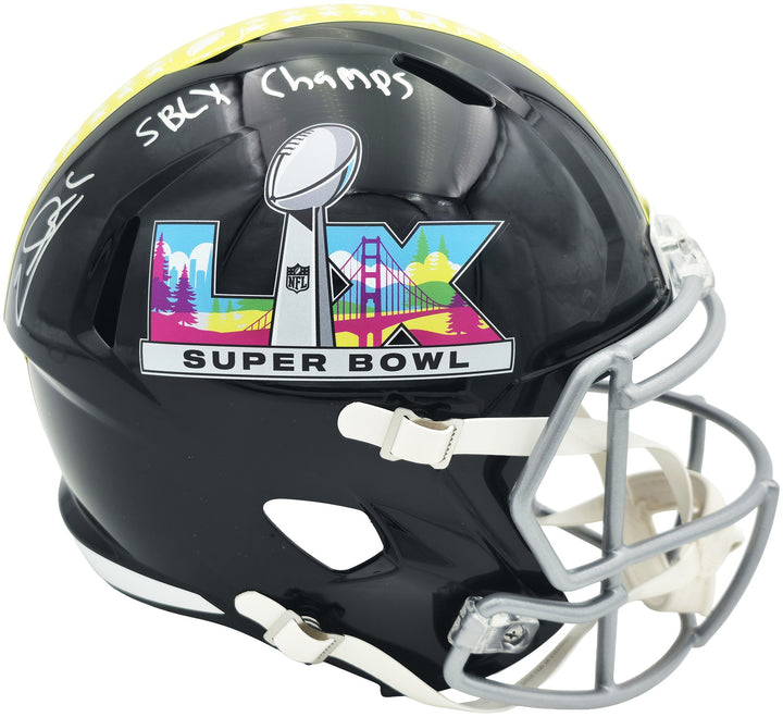 Zach Charbonnet Signed Seahawks Black Full Size SB LX Logo Speed Replica Helmet