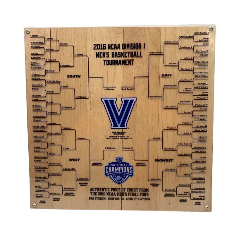 Villanova University Authentic 12"x12" Piece of 2016 Men's Final Four Basketball Court with National Championship Tournament Bracket
