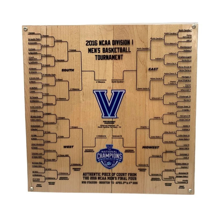 Villanova University Authentic 12"x12" Piece of 2016 Men's Final Four Basketball Court with National Championship Tournament Bracket