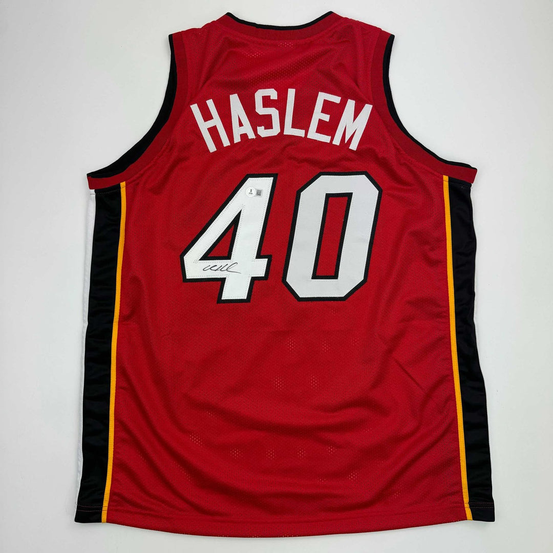 Autographed/Signed Udonis Haslem Miami Red Jersey Beckett BAS COA