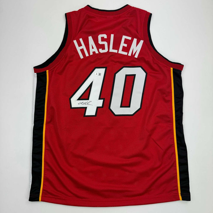 Autographed/Signed Udonis Haslem Miami Red Jersey Beckett BAS COA