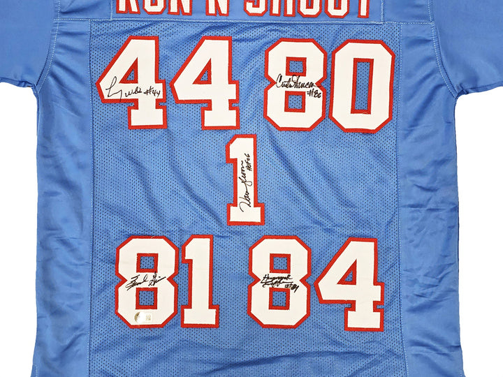 Houston Oilers Run & Shoot Baby Blue With 5 Sigs Signed Jersey Beckett BAS