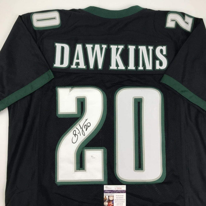 Autographed/Signed BRIAN DAWKINS Philadelphia Black Jersey JSA COA Auto