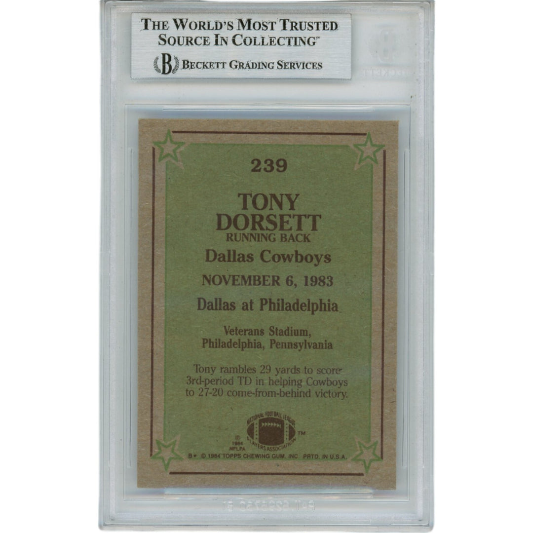 Tony Dorsett Autographed 1984 Topps 239 Slabbed Trading Card Beckett 45919