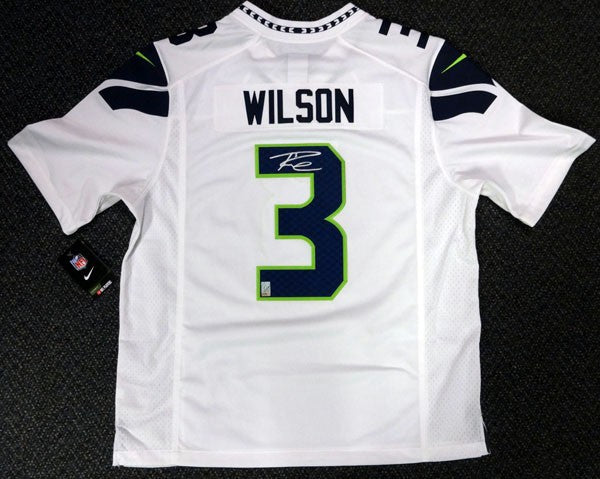 Seattle Seahawks Russell Wilson Signed White Nike Twill Jersey Size XL RW Holo
