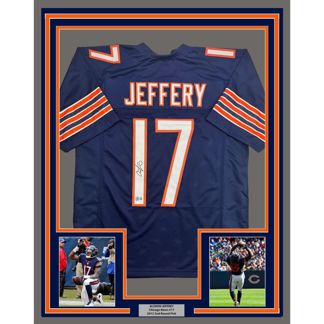 Framed Autographed/Signed Alshon Jeffery 35x39 Chicago Blue Jersey BAS COA