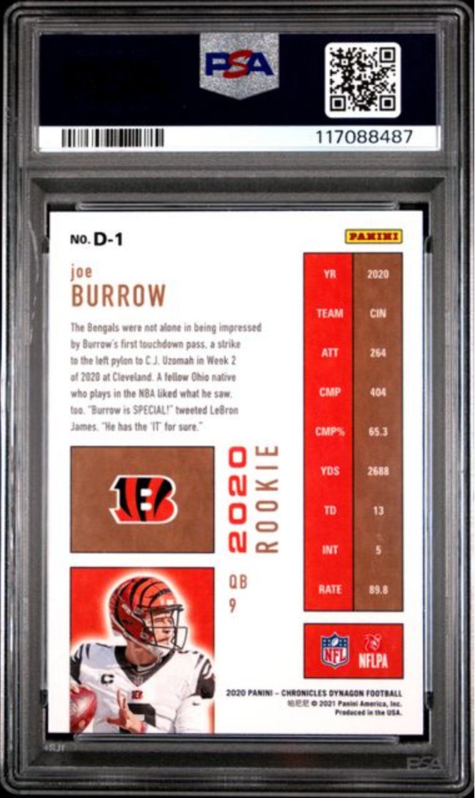 Graded 2020 Panini Chronicles Joe Burrow #D1 Dynagon Rookies Rookie Card PSA 10