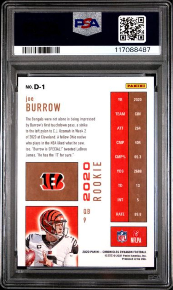 Graded 2020 Panini Chronicles Joe Burrow #D1 Dynagon Rookies Rookie Card PSA 10