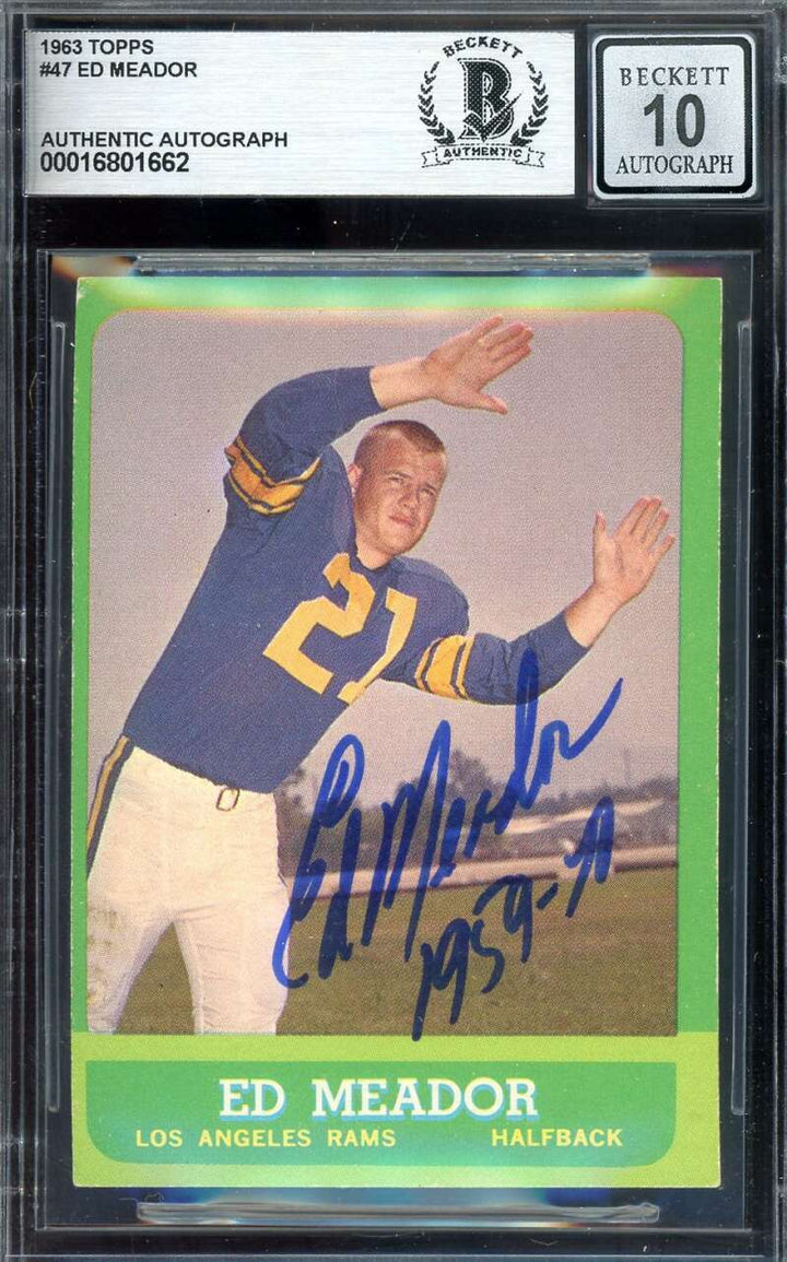 Ed Meador Gem Mint 10 Beckett BAS Signed 1963 Topps Rookie Autograph
