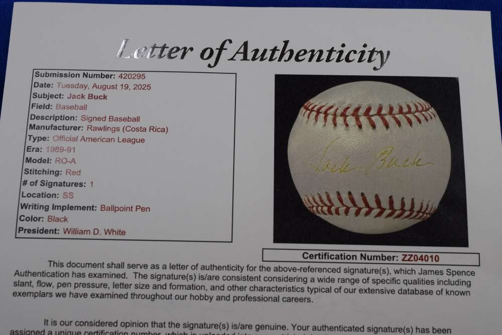 Jack Buck JSA LOA Autograph National League ONL Signed Baseball