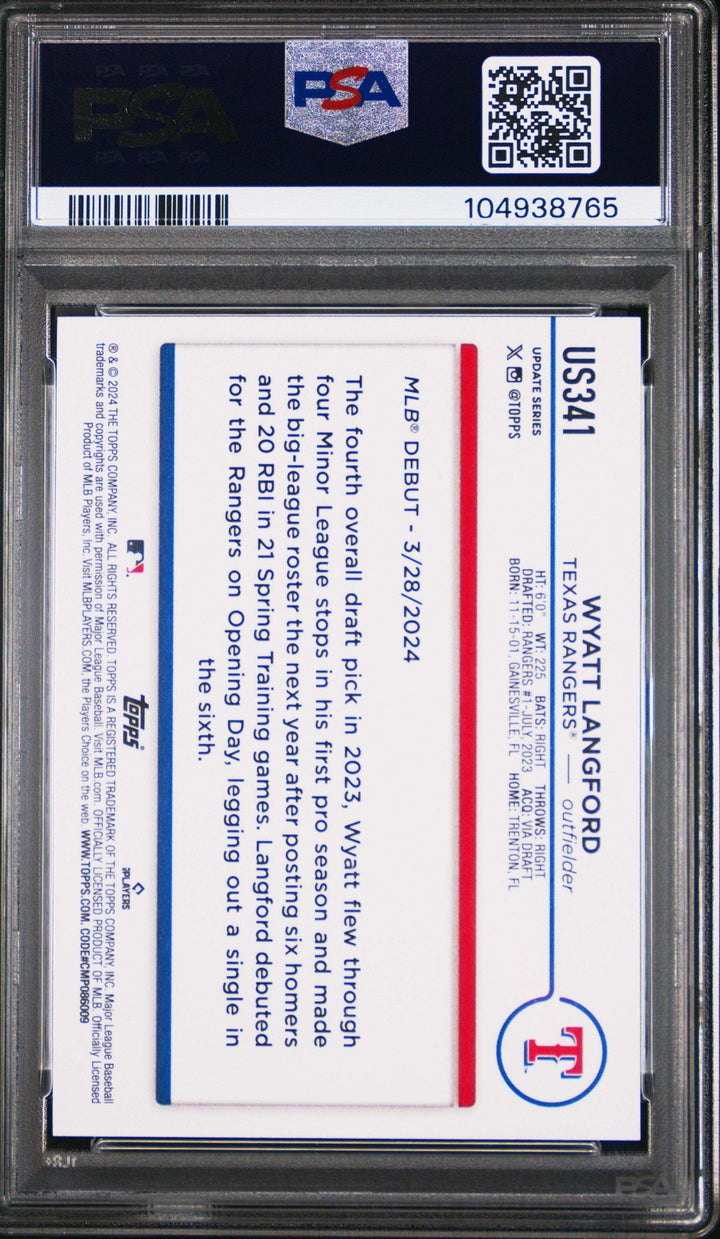 Graded 2024 Topps Update Wyatt Langford #US341 Rookie RC Baseball Card PSA 10