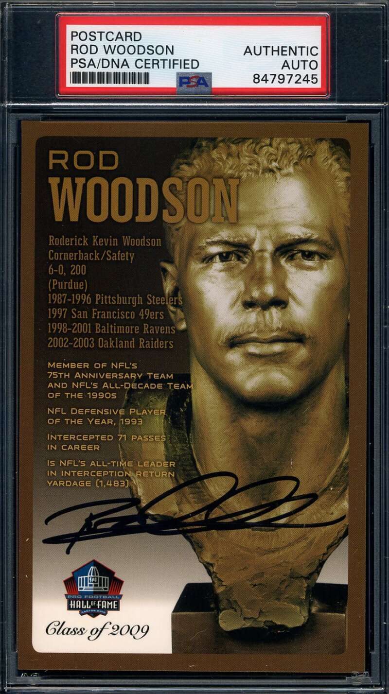 Rod Woodson PSA DNA Signed Hall of Fame Bronze Bust Postcard Autograph