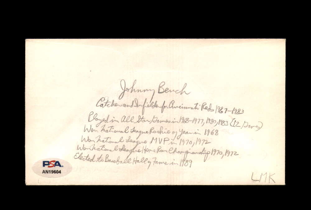 Johnny Bench PSA DNA Signed FDC 1983 First Day Cover Cache Babe Ruth Autographed