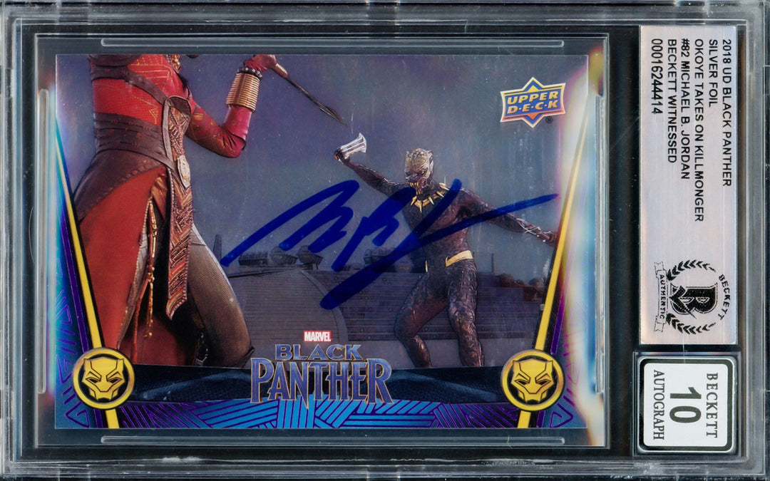 Michael B Jordan Auto 2018 UD Black Panther Silver Foil Card 82 Sig10 KillMonger