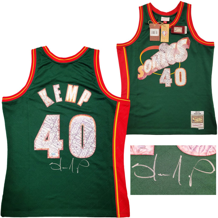 Sonics Shawn Kemp Auto Green Auth Mitchell Ness HWC Swingman Jersey NBA Top 75 L