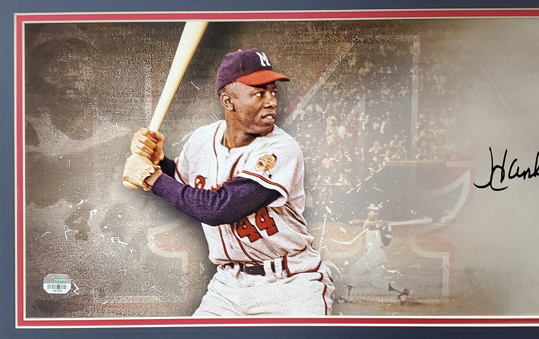 Hank Aaron Signed Framed 10x30 Panoramic Photo Milwaukee Braves Fanatics