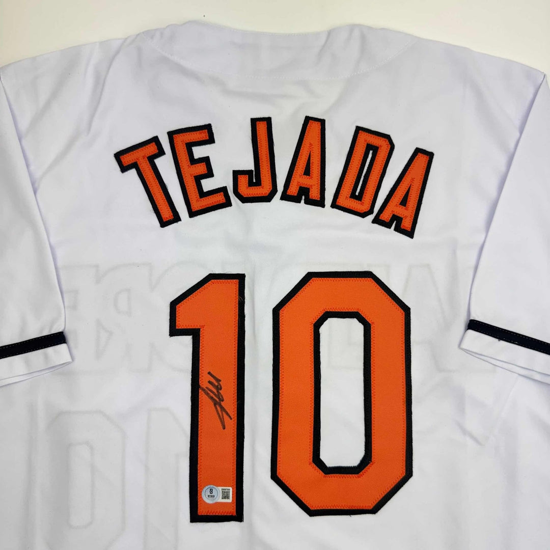 Autographed/Signed Miguel Tejada Baltimore White Jersey Beckett BAS COA