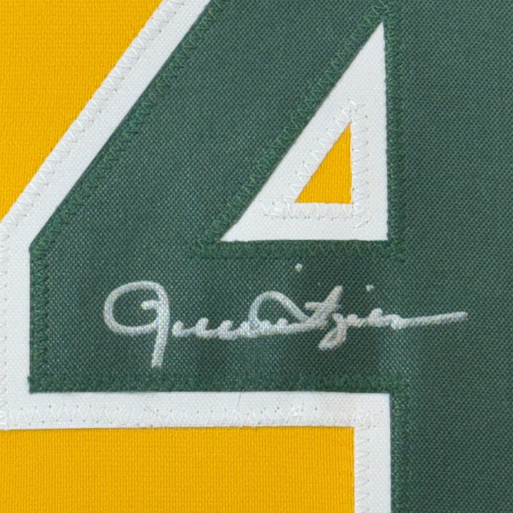 Framed Autographed/Signed Rollie Fingers 35x39 Oakland Yellow Jersey JSA COA