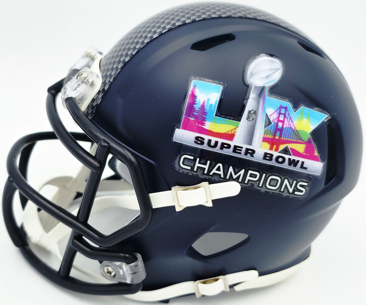 Uchenna Nwosu Signed Seahawks Blue SB LX Champions Logo Speed Mini Helmet MCS