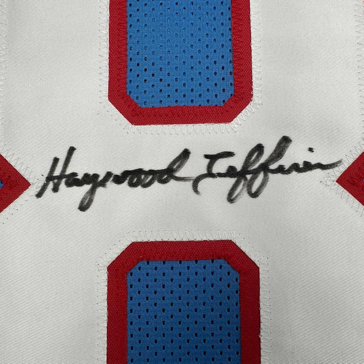 Framed Signed Haywood Jeffires 35x39 Tennessee Blue Jersey JSA COA