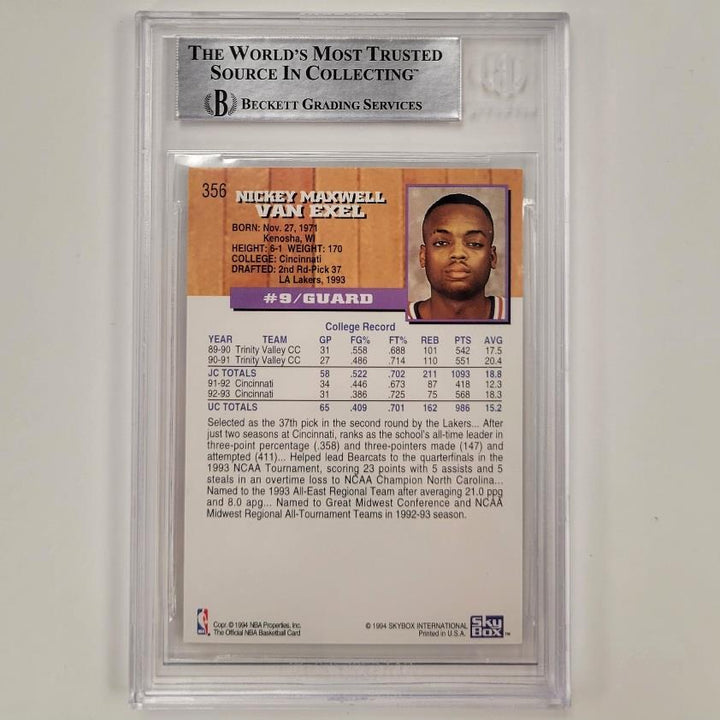 Nick Van Exel full autograph signed 1993-94 Hoops RC rookie card BGS BAS Witness