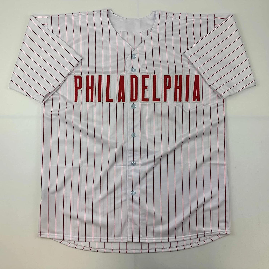 Facsimile Autographed Bryce Harper Philadelphia Pinstripe Reprint Auto Jersey XL