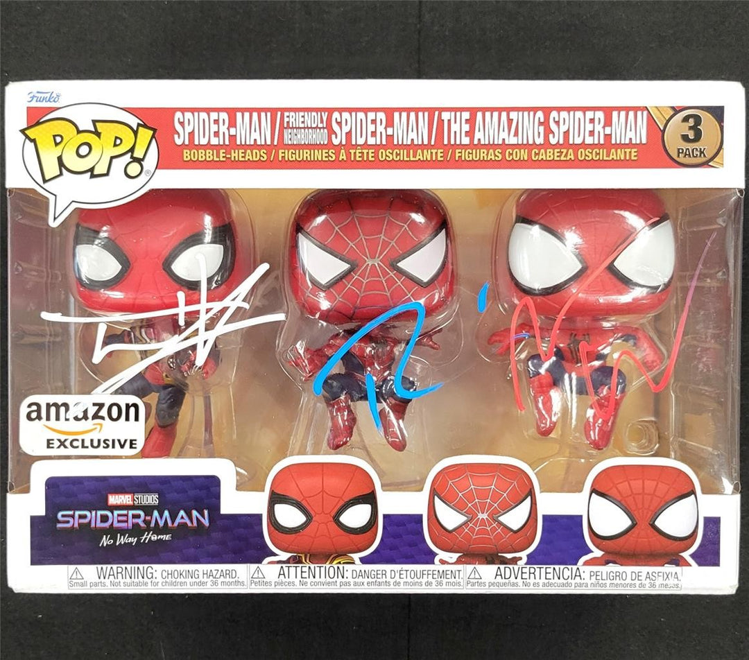 Tom Holland, Tobey Maguire, Andrew Garfield signed Spider-Man Funko BAS Beckett