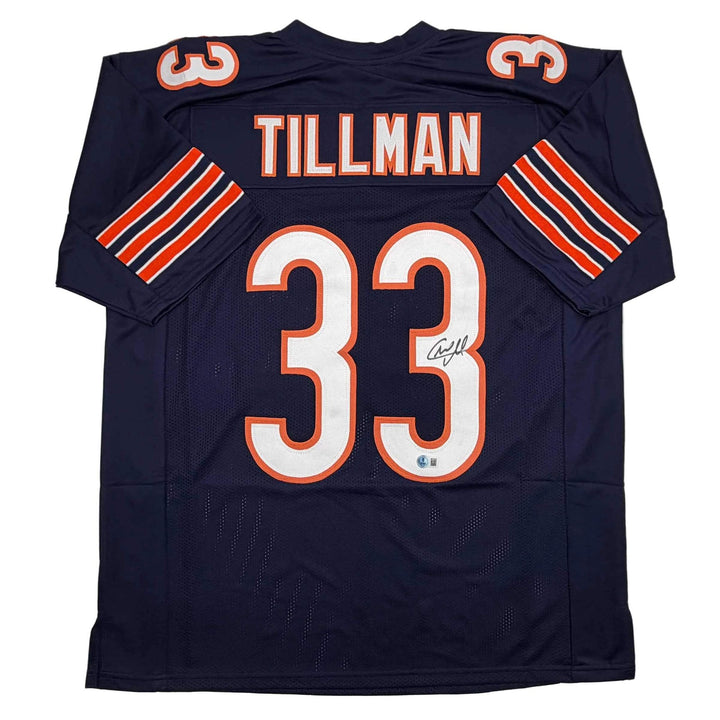 Autographed/Signed Charles Tillman Peanut Chicago Blue Football Jersey Beckett B