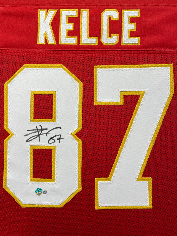 Travis Kelce Autographed Kansas City Chiefs Jersey Framed BAS COA Signed Red
