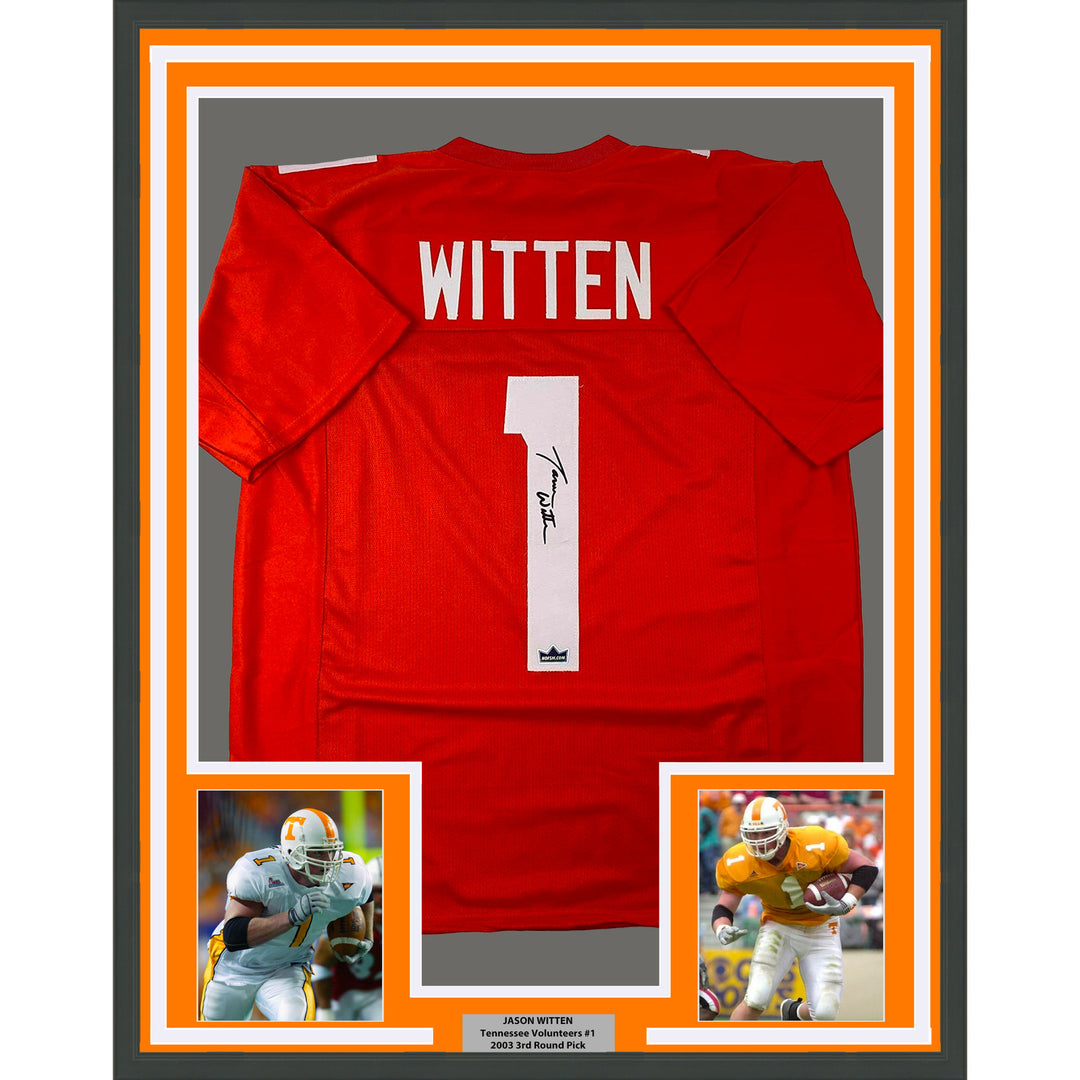 Framed Facsimile Autographed Jason Witten 33x42 Orange Reprint Laser Auto Jersey