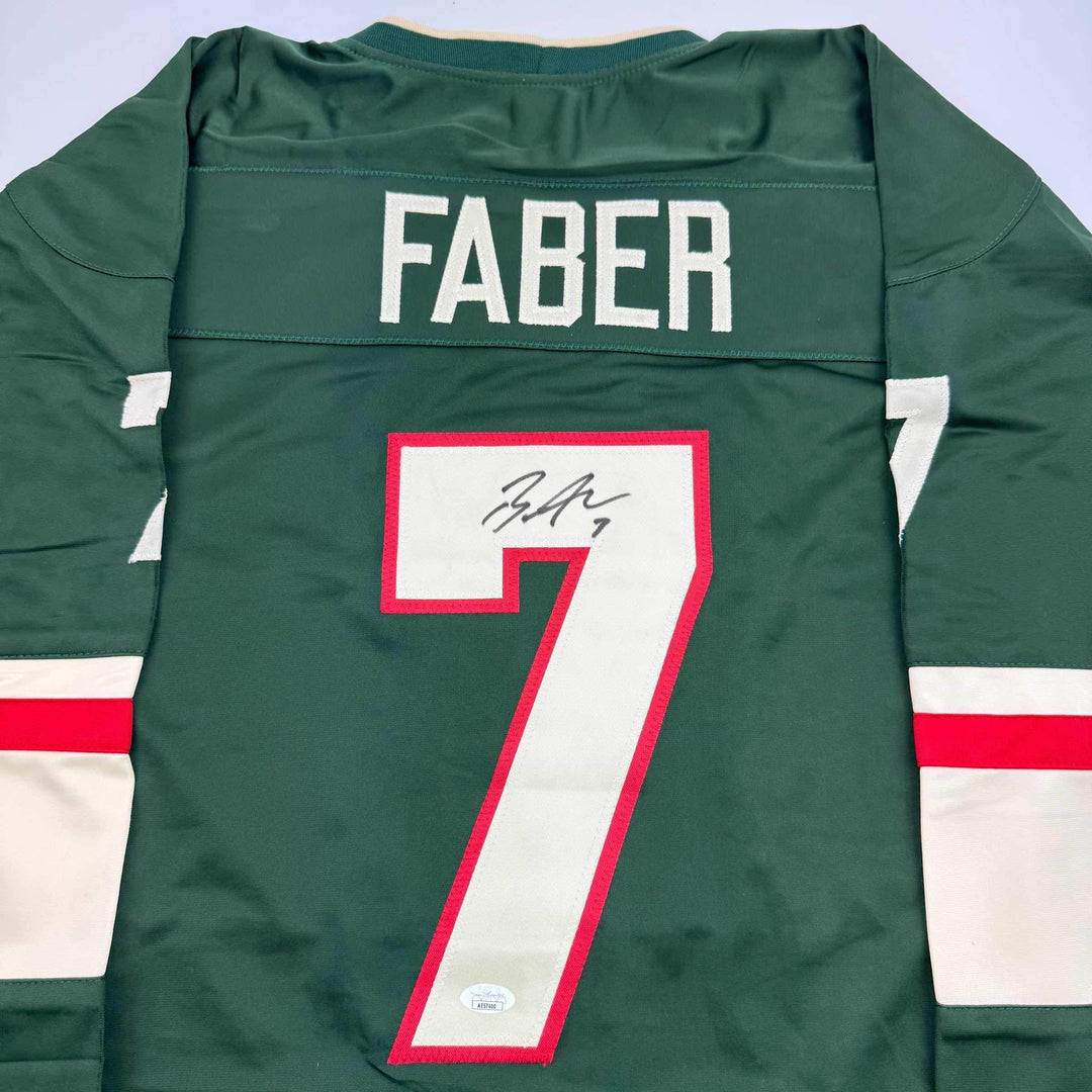 Autographed/Signed Brock Faber Minnesota Green Hockey Jersey JSA COA