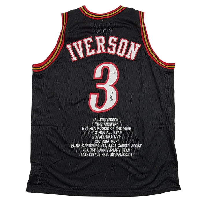 Autographed/Signed Allen Iverson Philadelphia Black Stat Jersey JSA COA