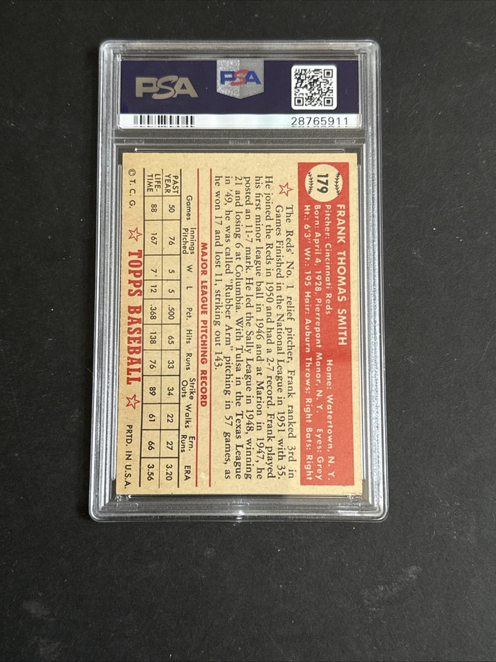 1952 Topps FRANK SMITH #179 PSA 7 Nm Near Mint Razor Sharp Clean Reds
