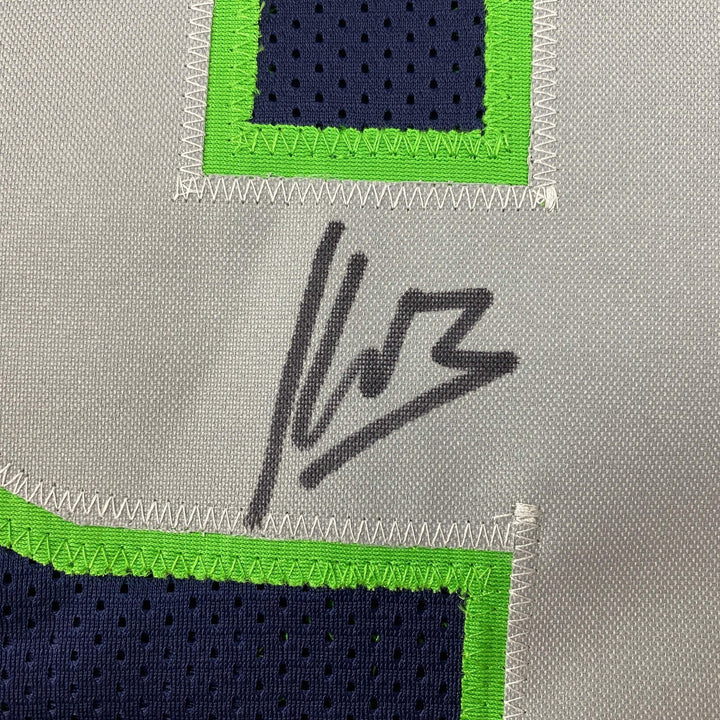 Autographed/Signed Kenneth Walker Seattle Blue Football Jersey Beckett BAS COA