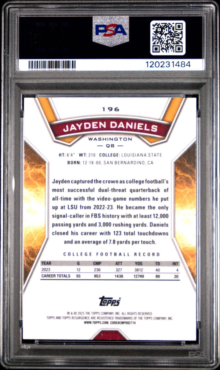 Graded 2024 Topps Resurgence Jayden Daniels #196 Rookie RC Football Card PSA 10