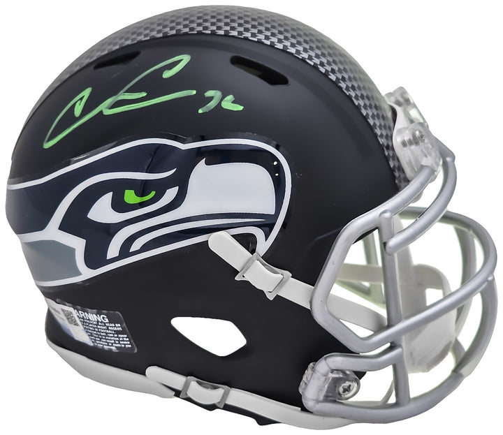 Chris Carson Signed Seahawks Flat Matte Black Speed Mini Helmet Fanatics Holo