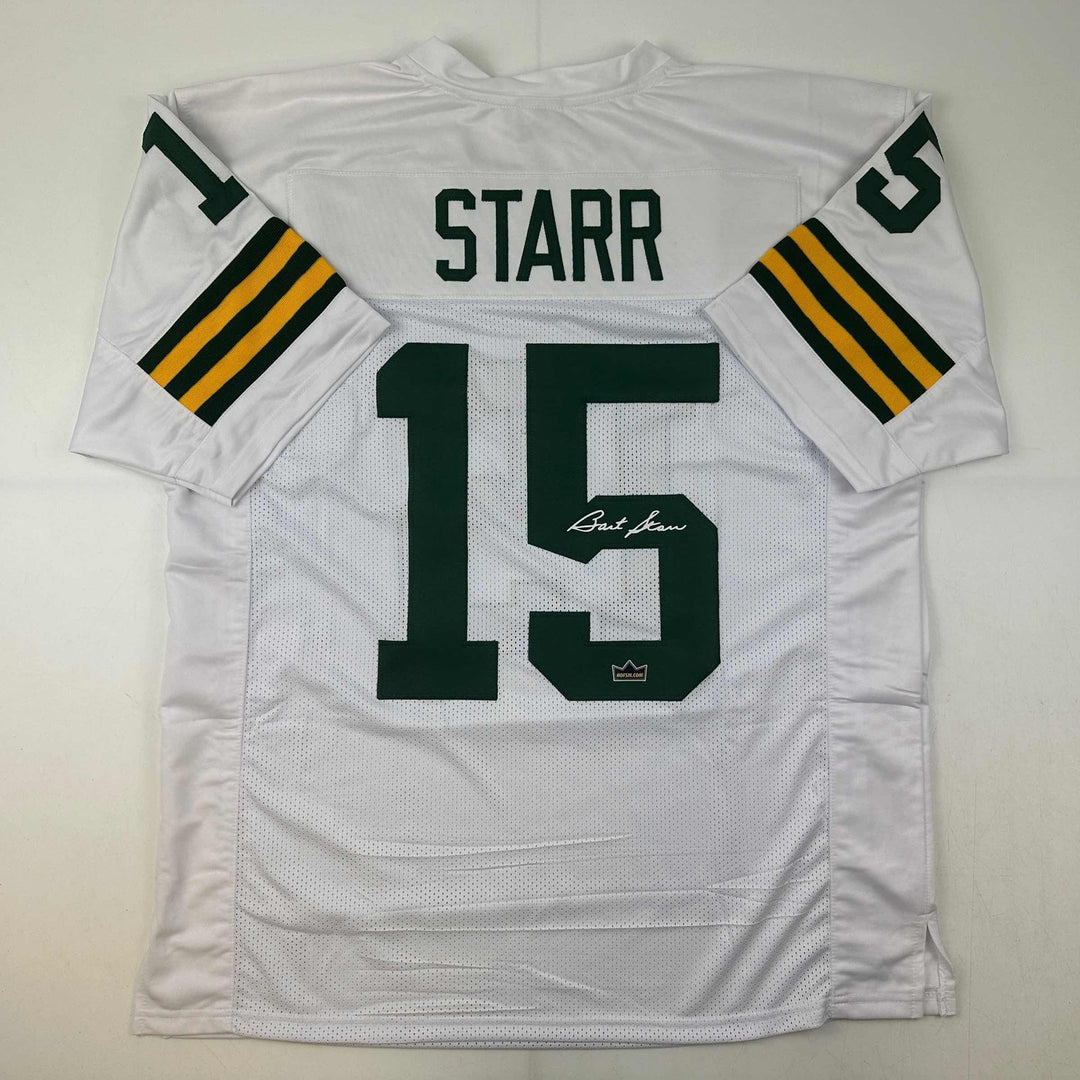 Facsimile Autographed Bart Starr Green Bay White Reprint Jersey Size Men's XL