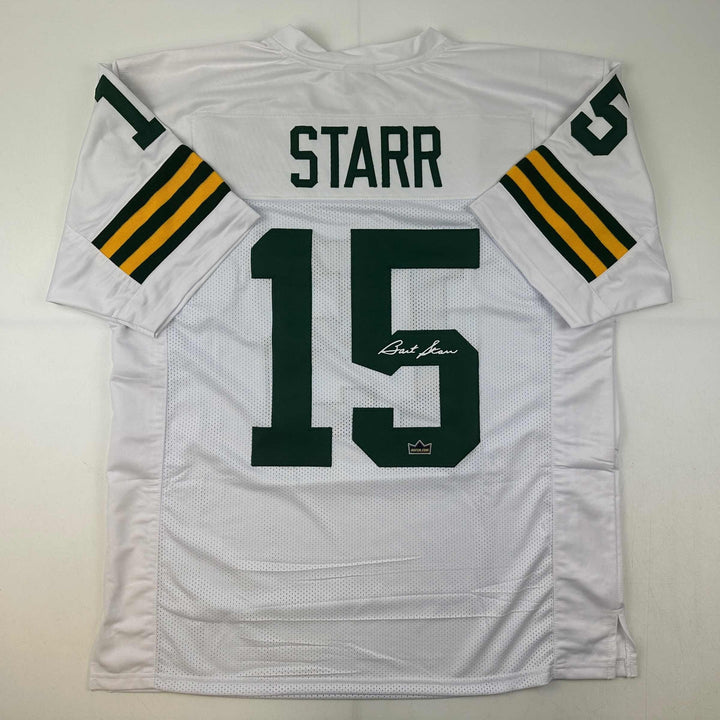 Facsimile Autographed Bart Starr Green Bay White Reprint Jersey Size Men's XL